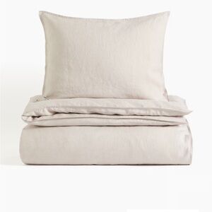 BNWT Twin Linen Duvet Cover Set in Light Beige
